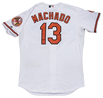 2013 Manny Machado Game Used Baltimore Orioles Home Jersey – Matched to 50th Career RBI + 4 games total (MLB Authenticated & Sports Investors)